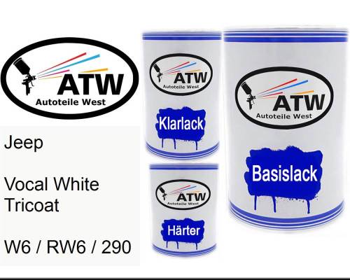 Jeep, Vocal White Tricoat, W6 / RW6 / 290: 500ml Lackdose + 500ml Klarlack + 250ml Härter - Set, von ATW Autoteile West.